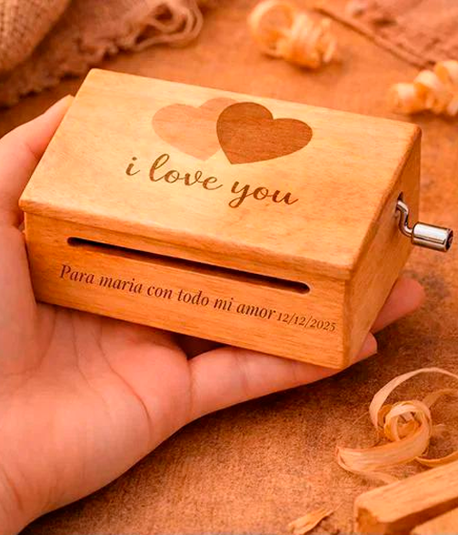 Caja de música de madera artesanal